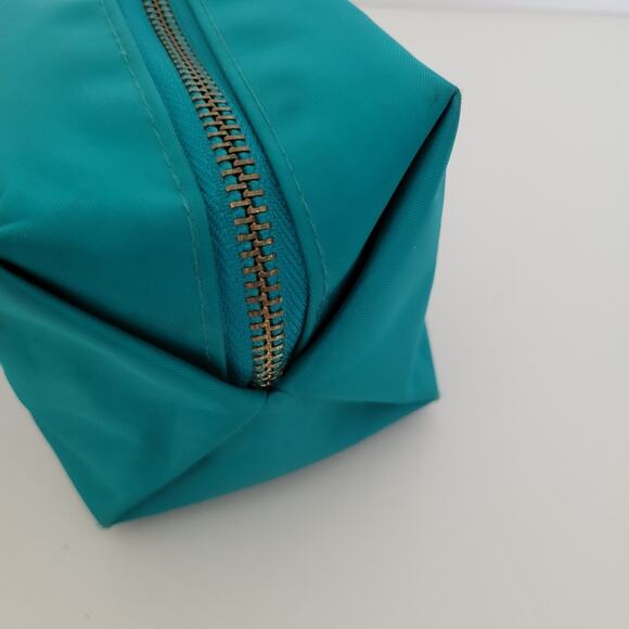 Tory Burch Cosmetic Toiletry Bag Case Teal Blue Pouch Zip Around Logo Medium - Picture 6 of 10